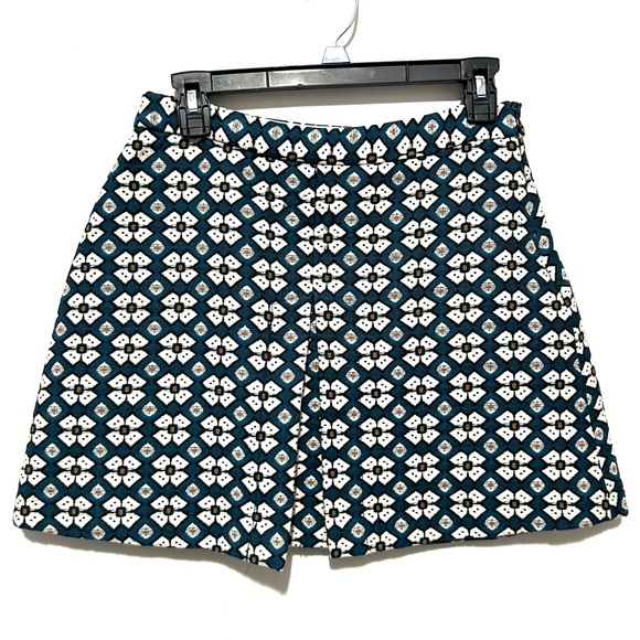 Zara Daisy Jacquard Woven Mini Skirt A-Line M blue Quilted Look Embroidered M - Picture 3 of 8